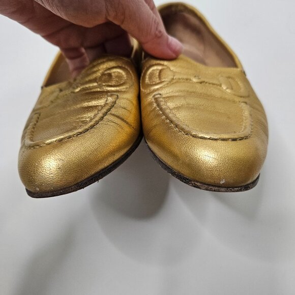 GUCCI Gold Leather Horsebit Penny  Loafers Flats Sz 6.5 / 37 EUR Designer Italy - Picture 4 of 13